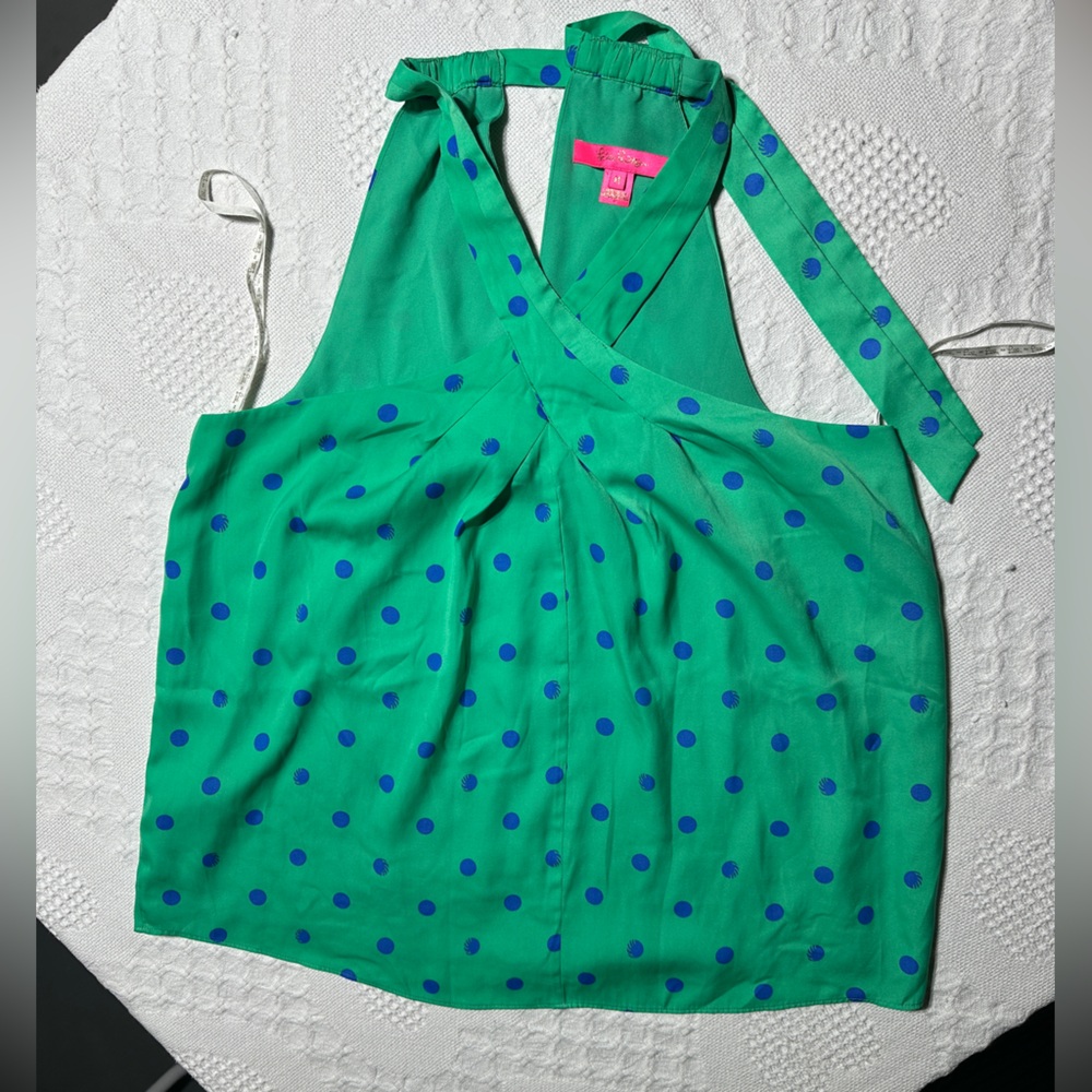 Lilly Pulitzer Green Tank with Blue Polka Dots